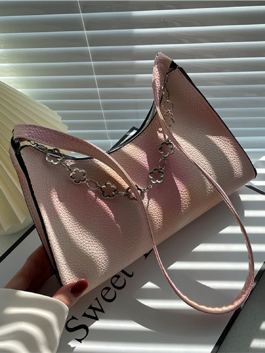 Tie Side Chain Decor Baguette Bag