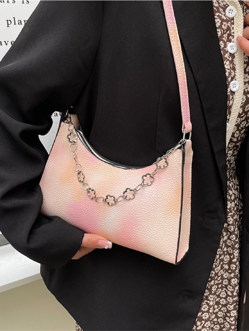 Tie Side Chain Decor Baguette Bag