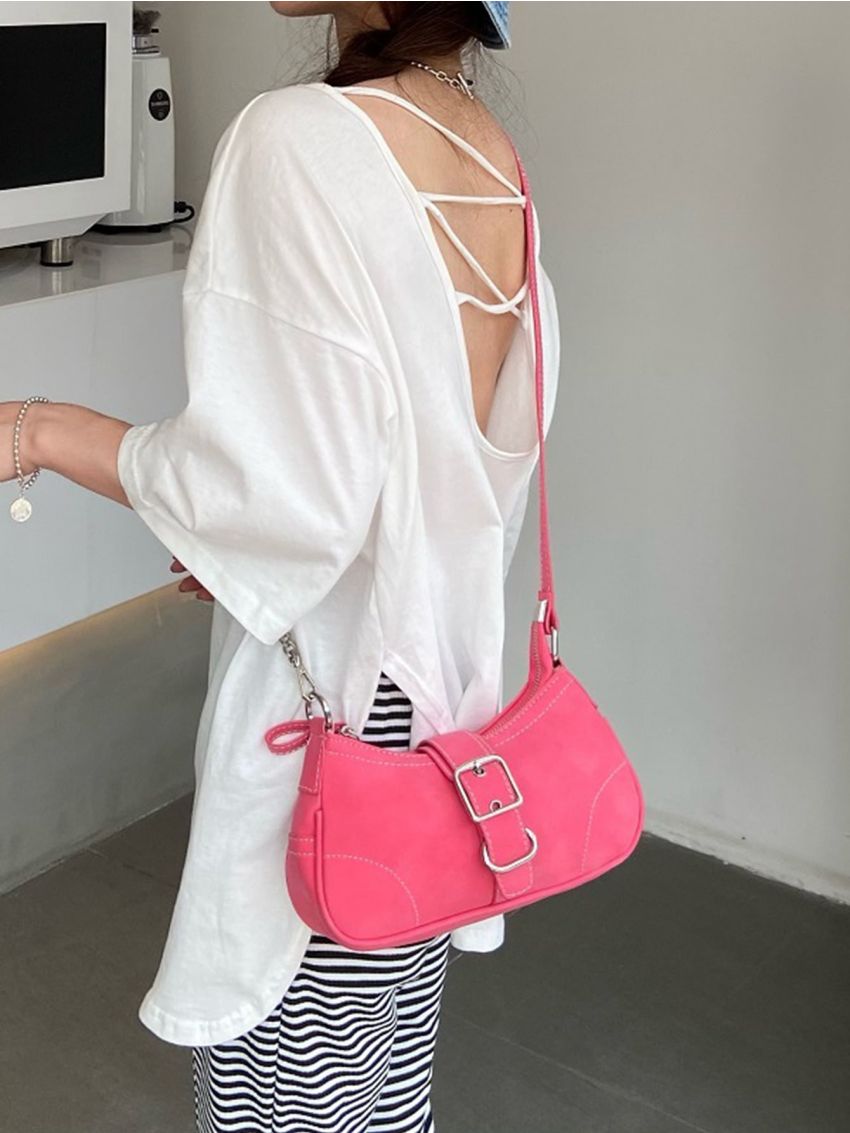 Buckle Decor Baguette Bag