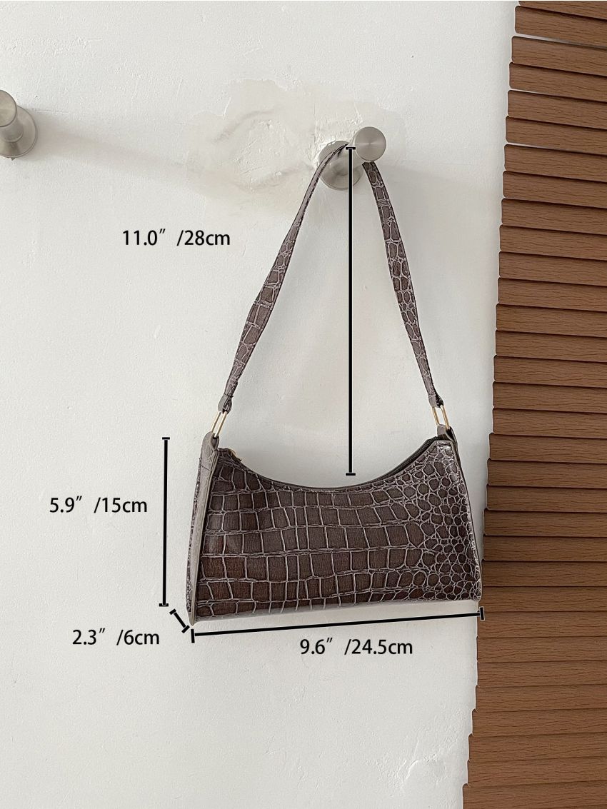 Crocodile Embossed Baguette Bag