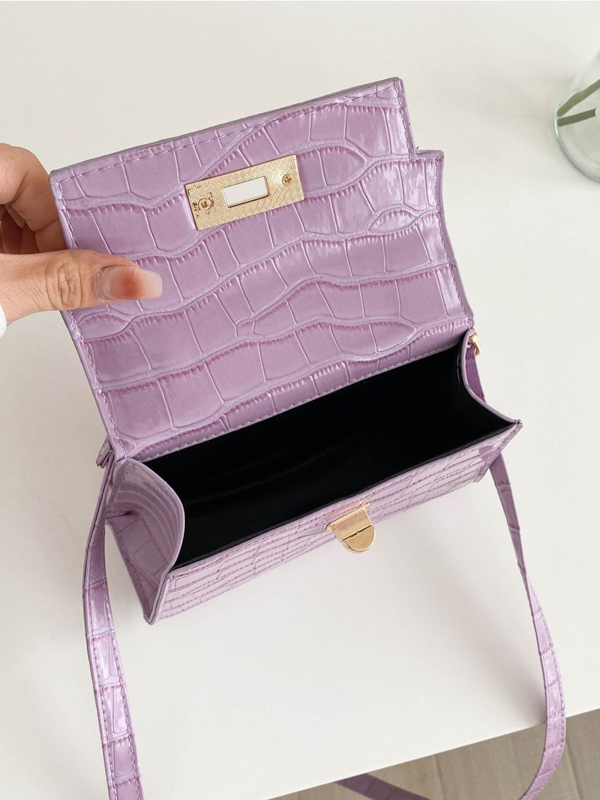 Mini Crocodile Embossed Twist Lock Flap Square Bag