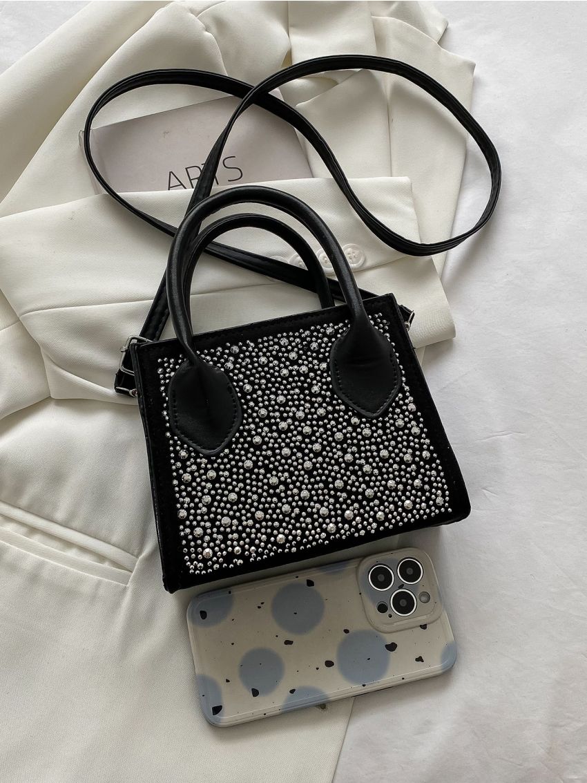 Mini Rhinestone Decor Square Bag