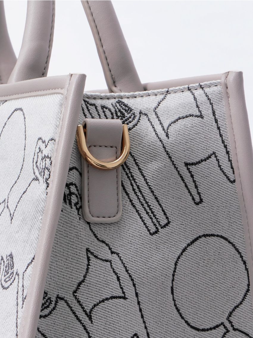 PREMIUM ABSTRACT PRINT CONTRAST BINDING TOP HANDLE BAG