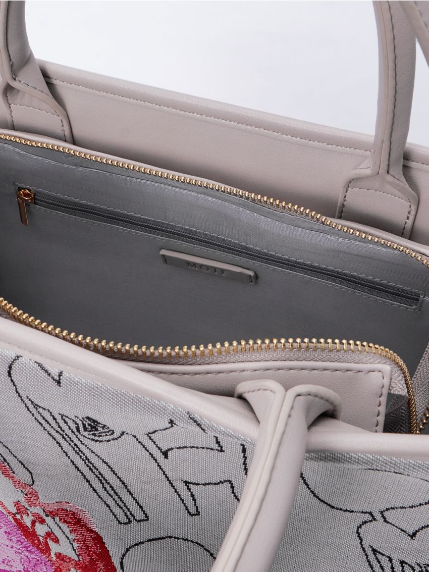 PREMIUM ABSTRACT PRINT CONTRAST BINDING TOP HANDLE BAG