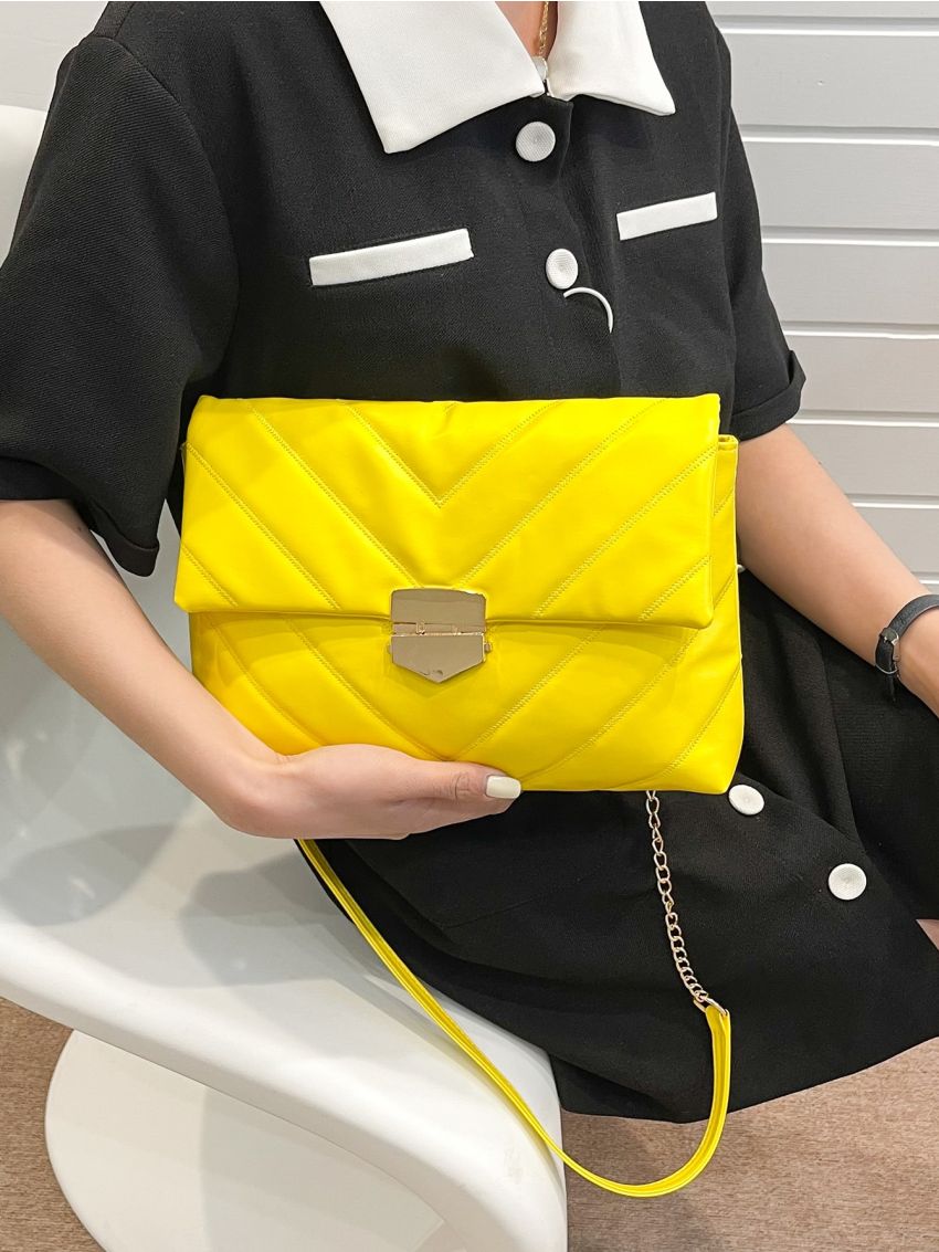 Chevron Flap Square Bag