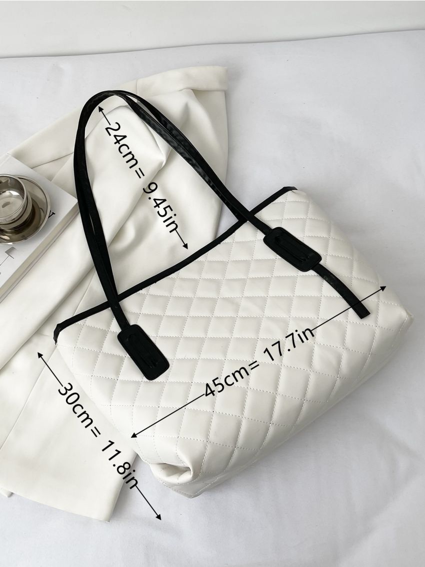 Quilted Pattern Two Tone Shoulder Tote Bag