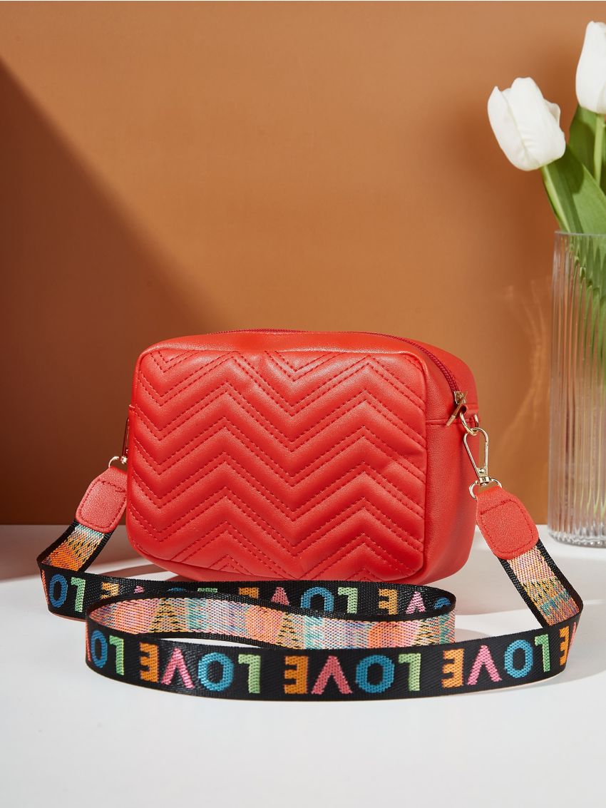 Mini Metal Decor Chevron Quilted Square Bag