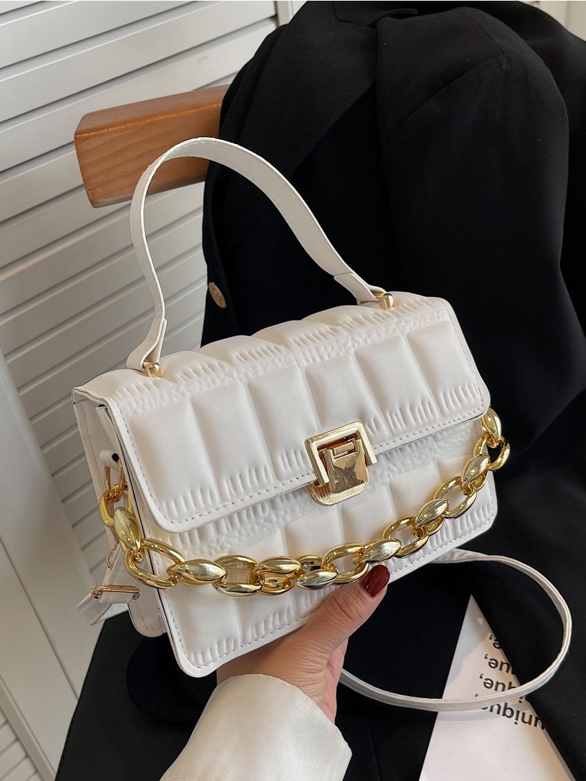 Mini Embossed Detail Chain Flap Square Bag