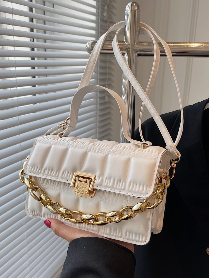 Mini Embossed Detail Chain Flap Square Bag