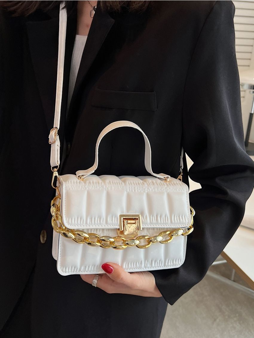 Mini Embossed Detail Chain Flap Square Bag