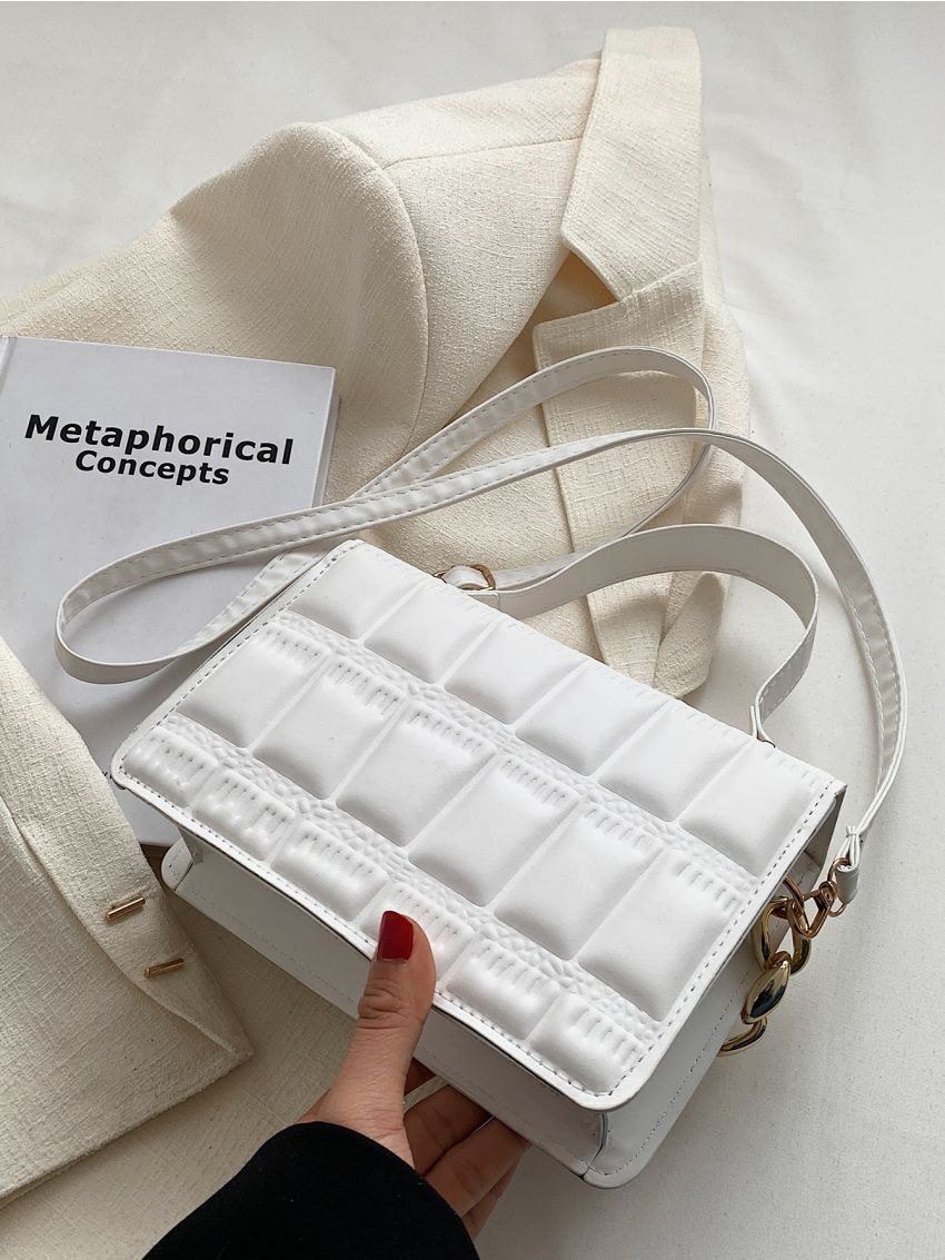 Mini Embossed Detail Chain Flap Square Bag