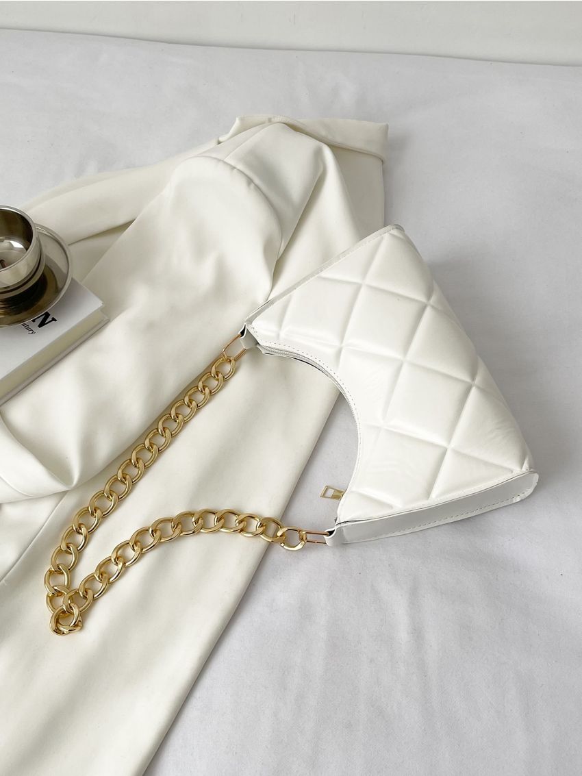 Argyle Embossed Chain Baguette Bag