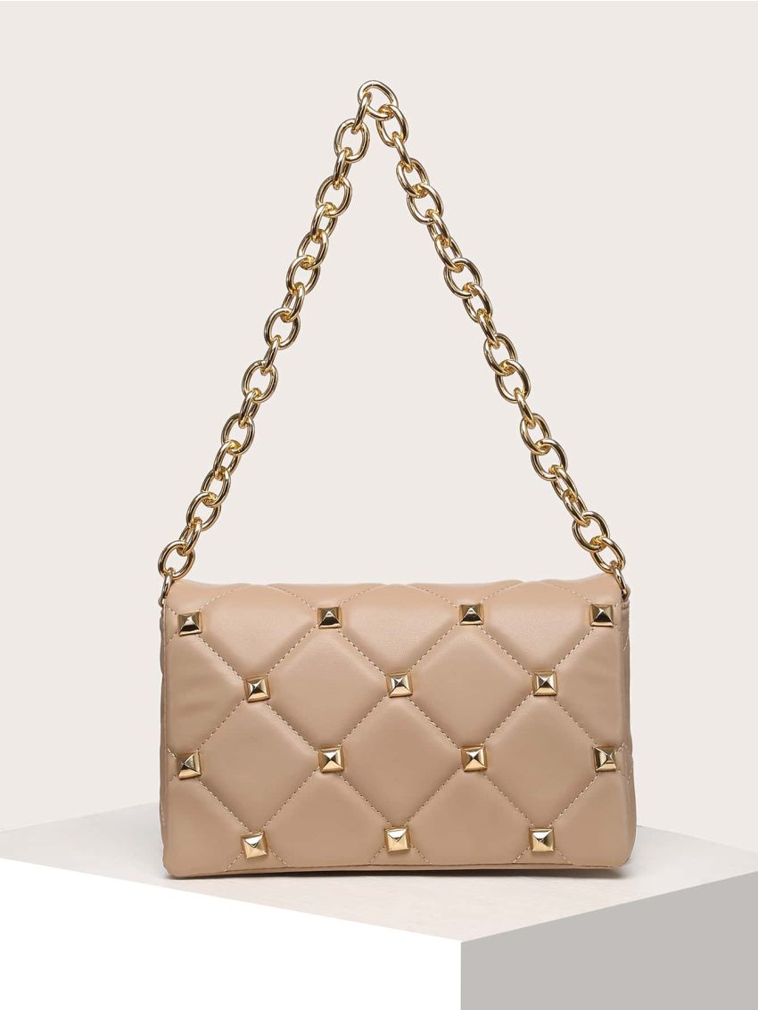 Quilted Studded Decor Flap Square Bag