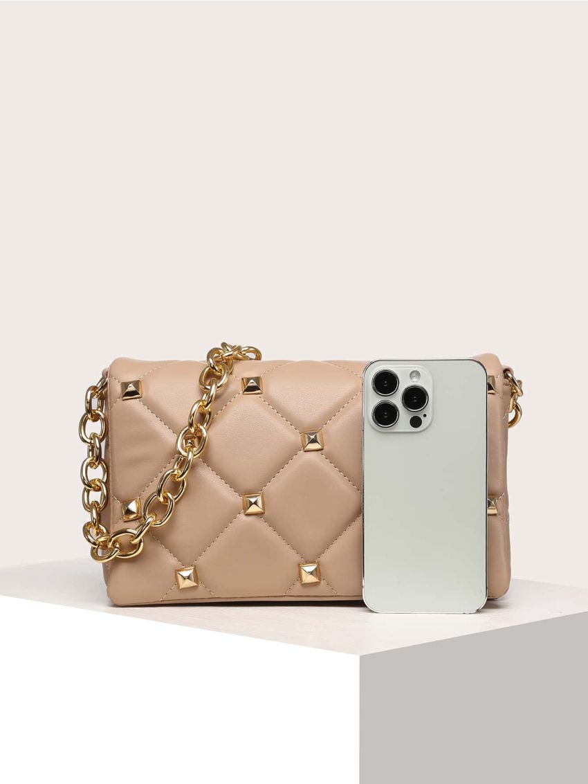 Quilted Studded Decor Flap Square Bag
