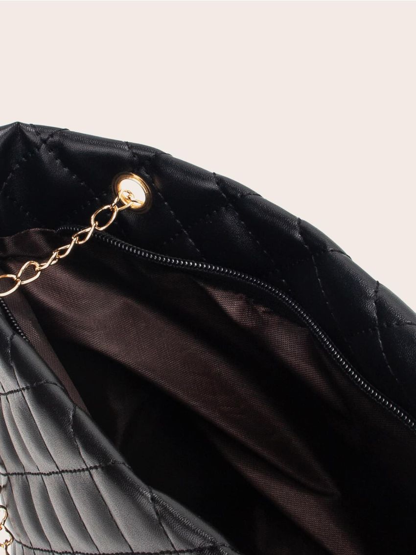 Faux Pearl Charm Quilted Chain Tote Bag