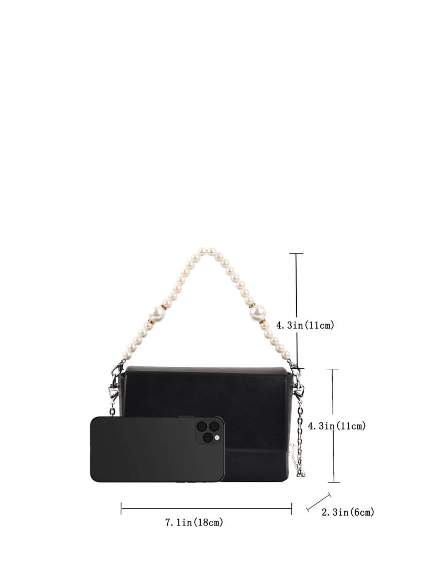 Faux Pearl Decor Chain Flap Square Bag