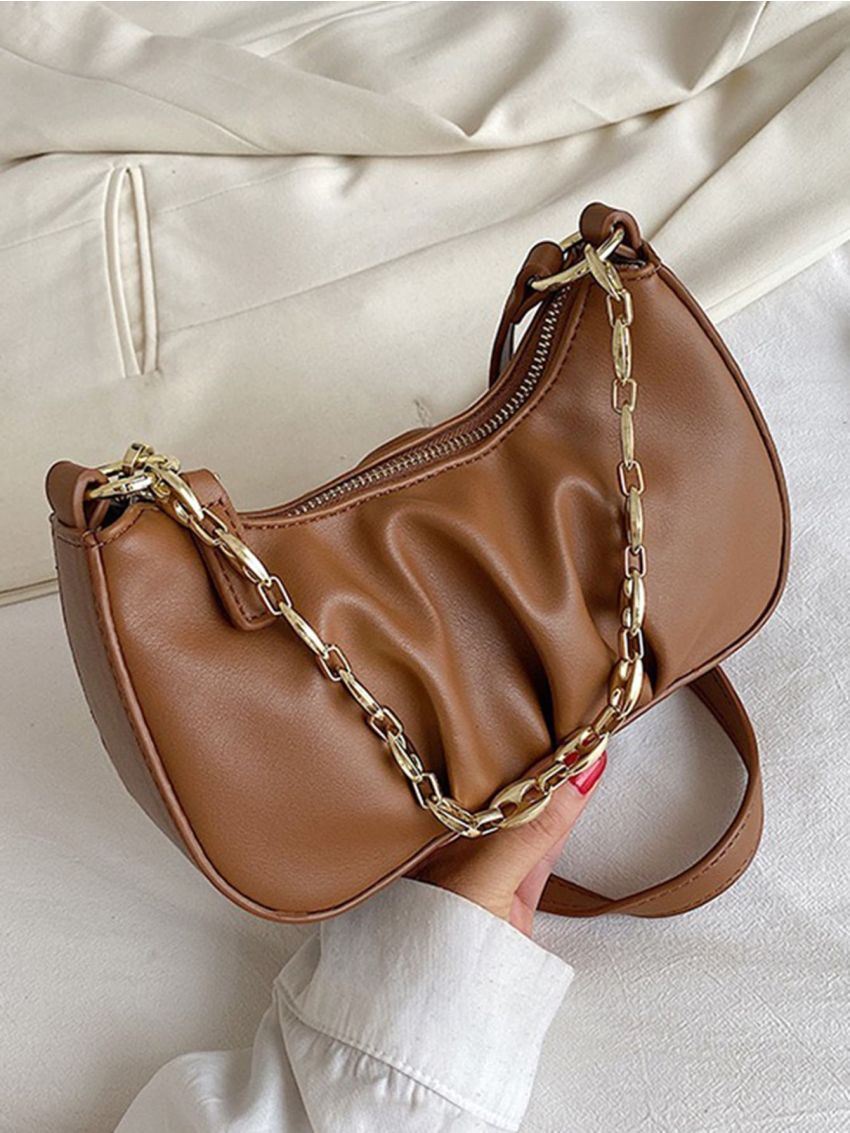 Chain Decor Ruched Bag