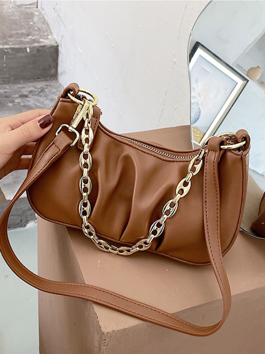 Chain Decor Ruched Bag