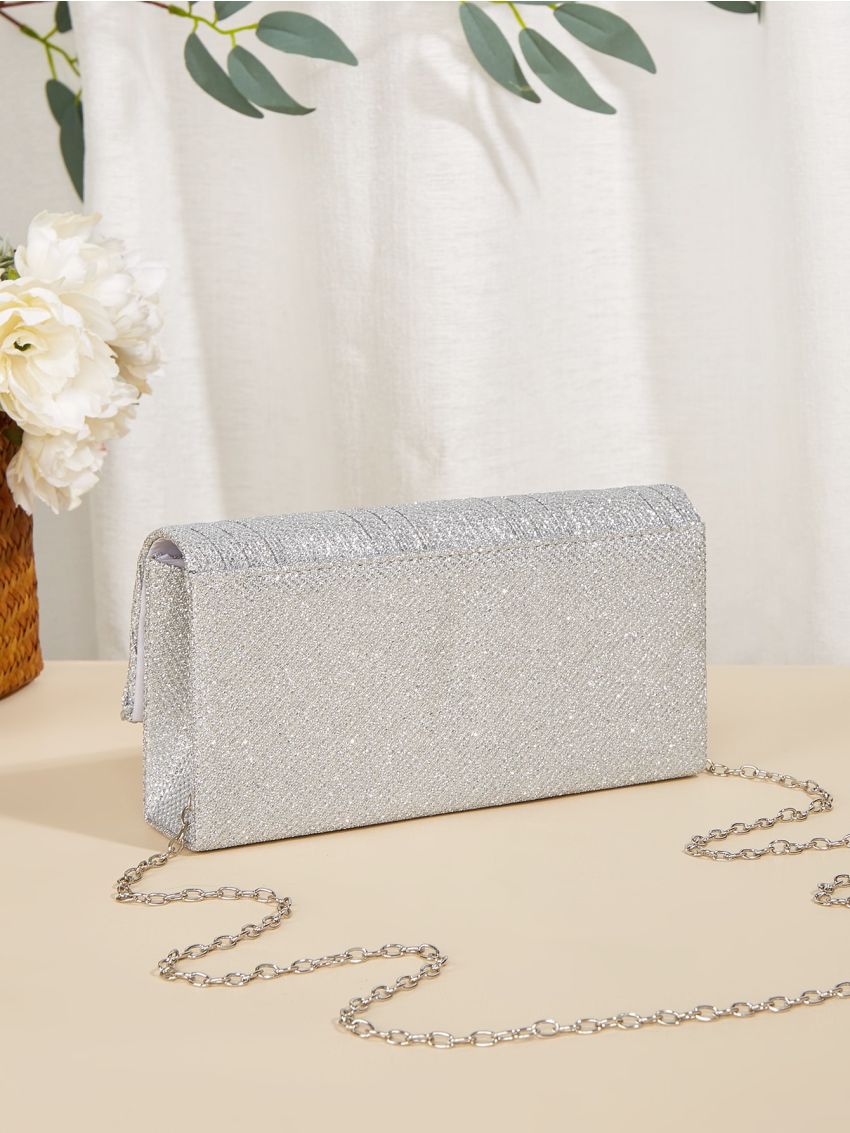 Mini Glitter Pleated & Spiked Decor Flap Square Bag