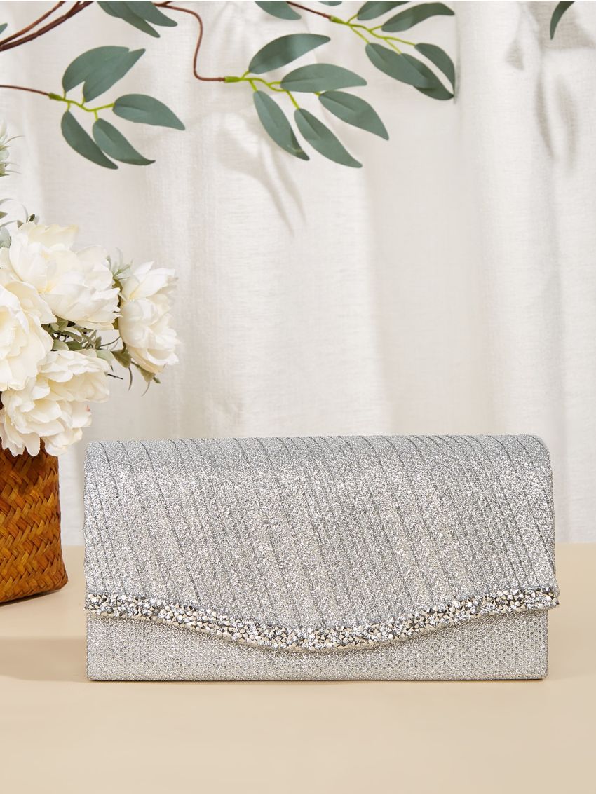 Mini Glitter Pleated & Spiked Decor Flap Square Bag