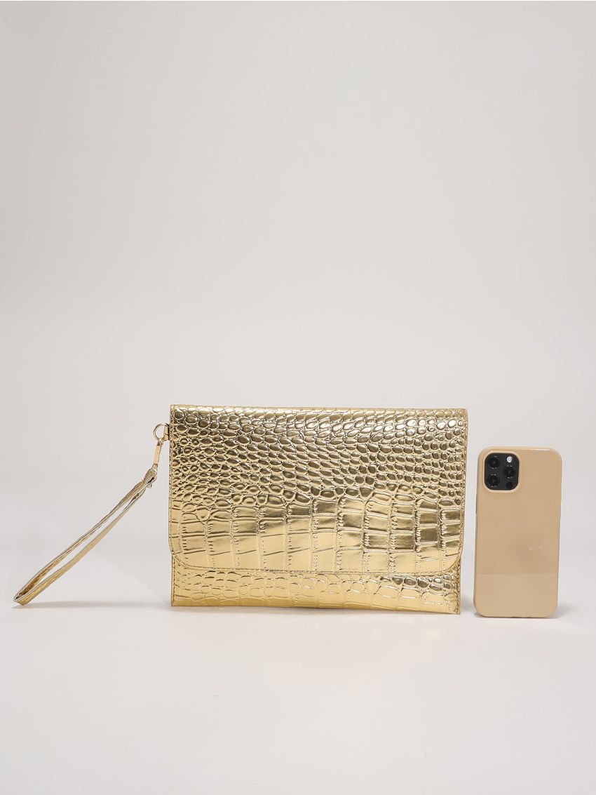 Croc Embossed Evening Bag With Wristlet