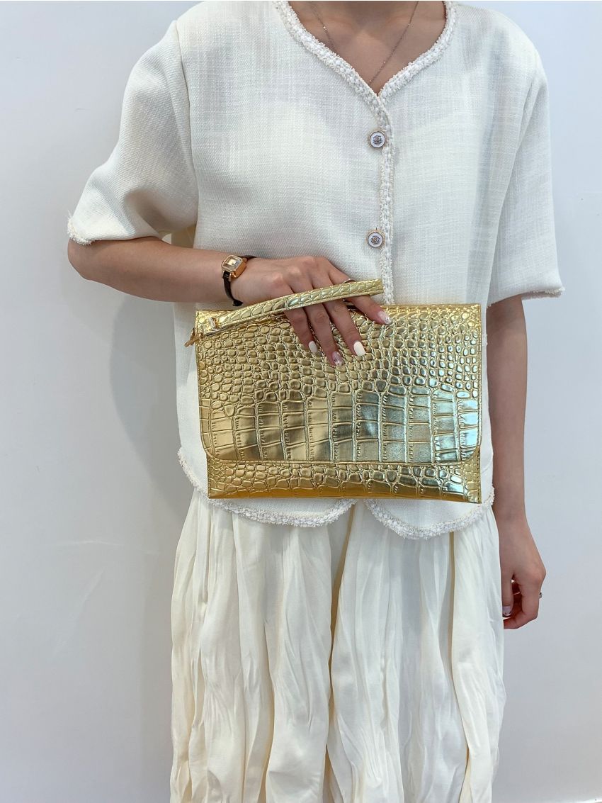 Croc Embossed Evening Bag With Wristlet