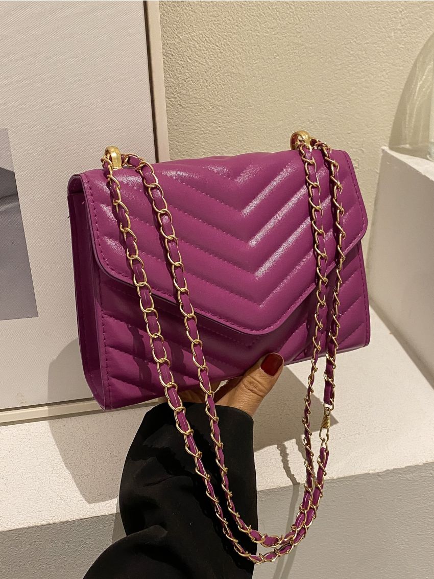Mini Quilted Pattern Flap Chain Square Bag