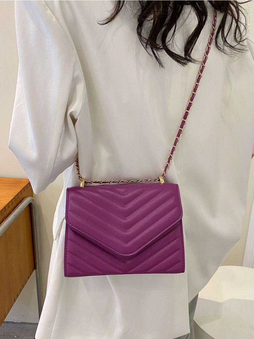 Mini Quilted Pattern Flap Chain Square Bag
