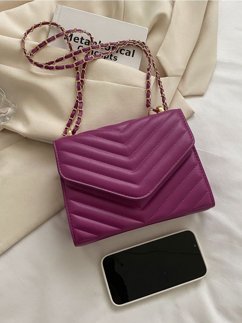 Mini Quilted Pattern Flap Chain Square Bag