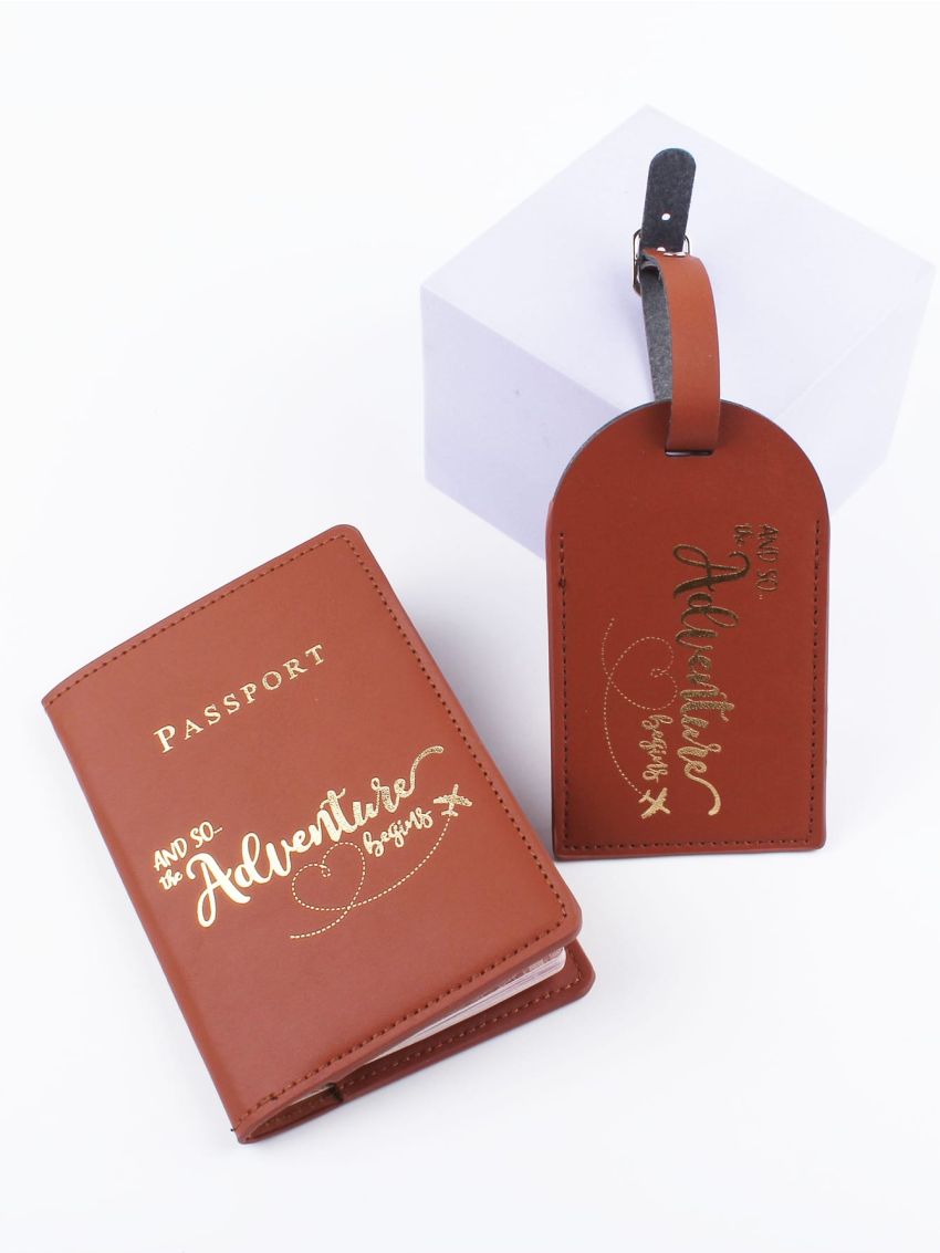 Letter Graphic Passport Case With Luggage Tag