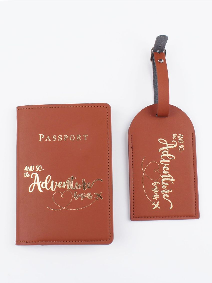 Letter Graphic Passport Case With Luggage Tag