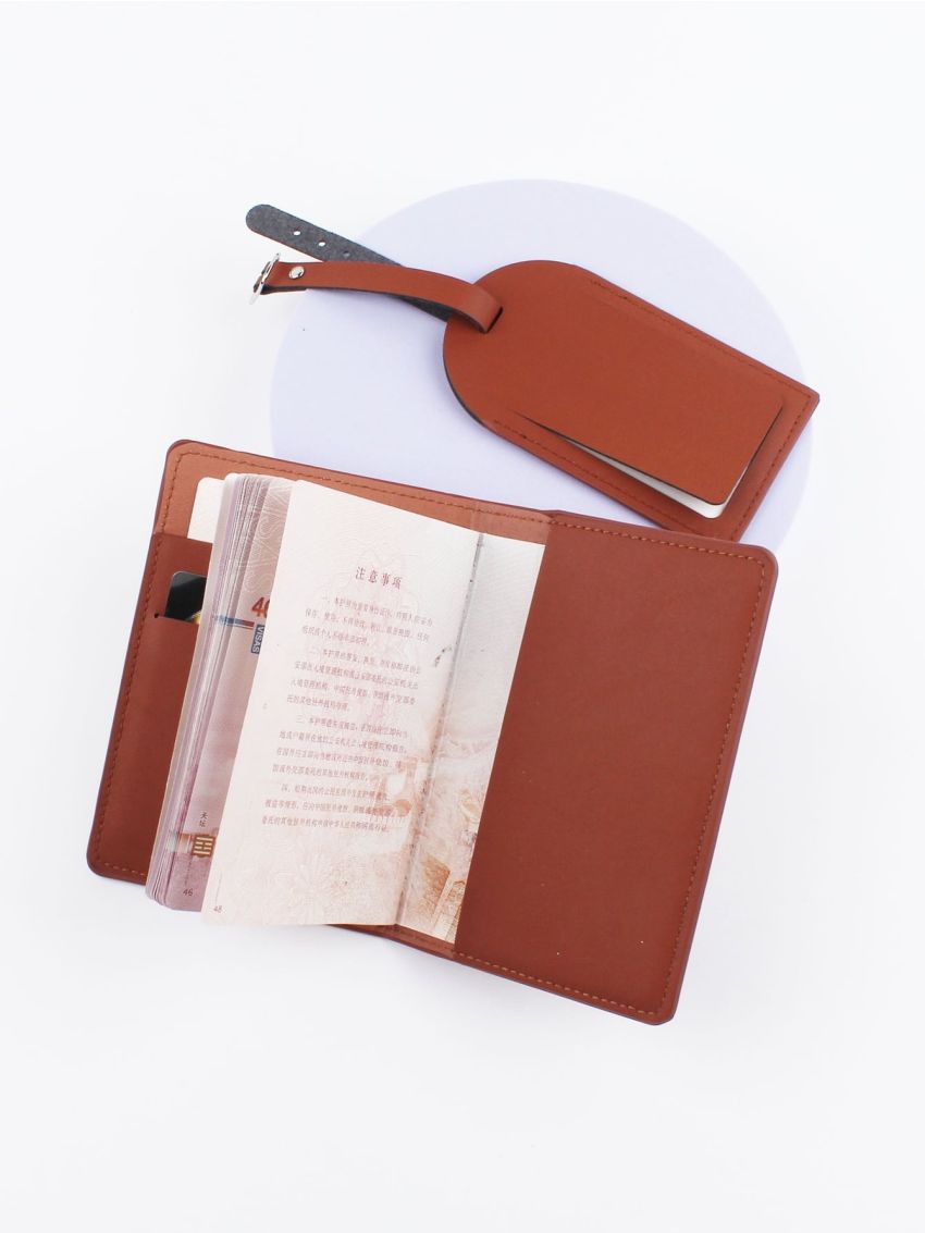 Letter Graphic Passport Case With Luggage Tag