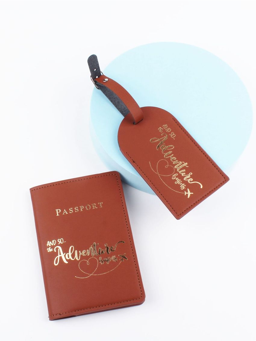 Letter Graphic Passport Case With Luggage Tag
