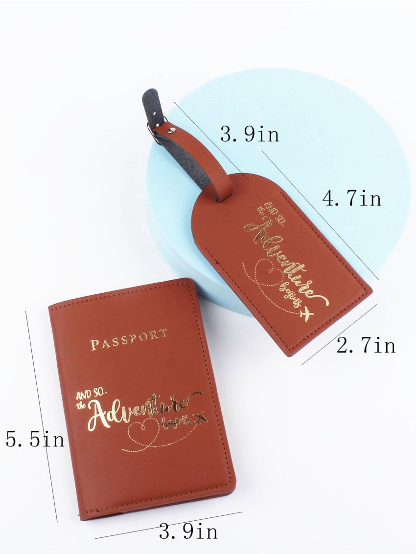Letter Graphic Passport Case With Luggage Tag