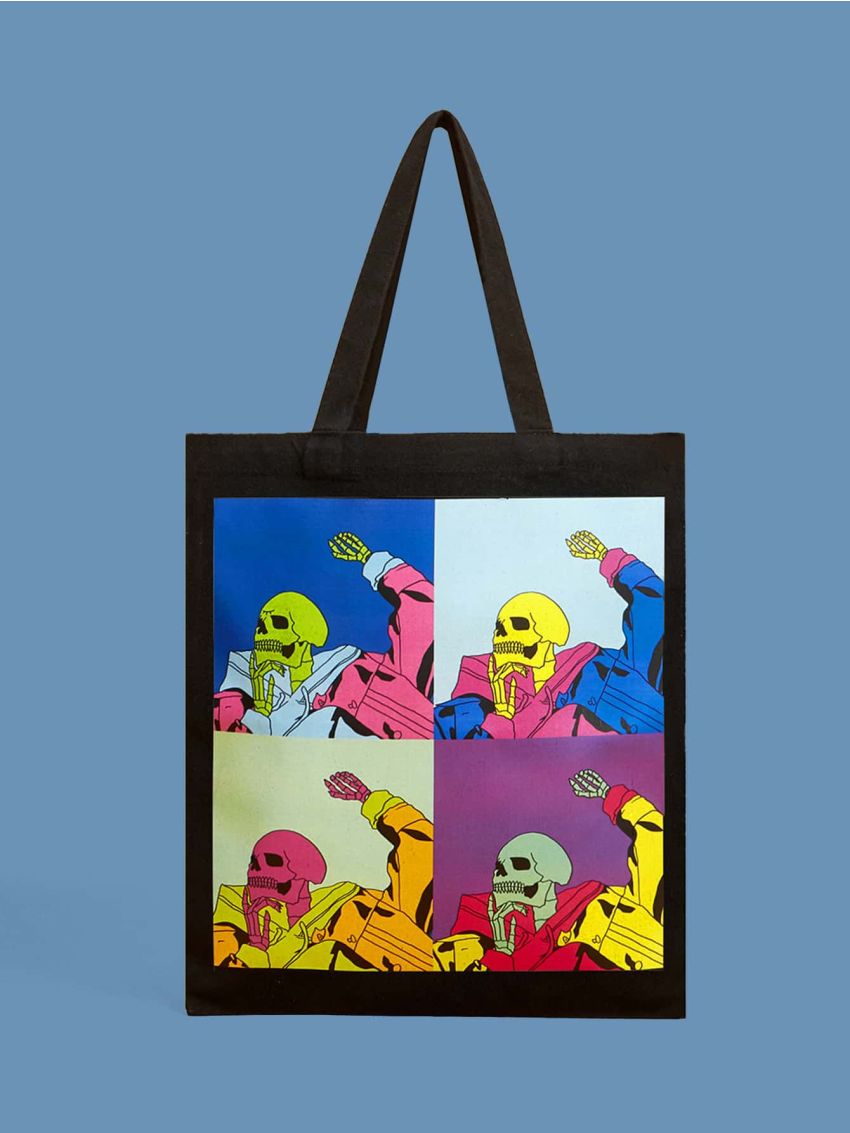 X POMOi Street Life Cartoon Skeleton Graphic Shopper Bag