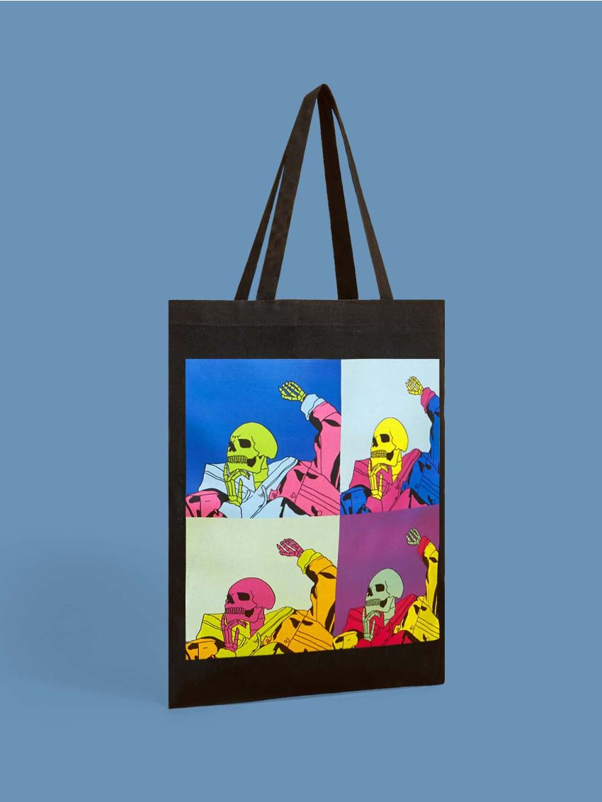 X POMOi Street Life Cartoon Skeleton Graphic Shopper Bag