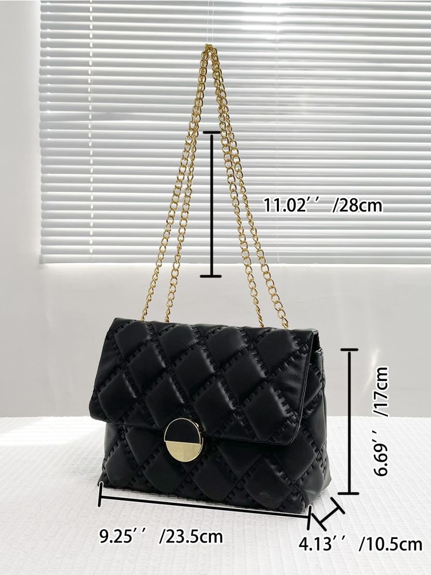 Quilted Chain Flap Square Bag