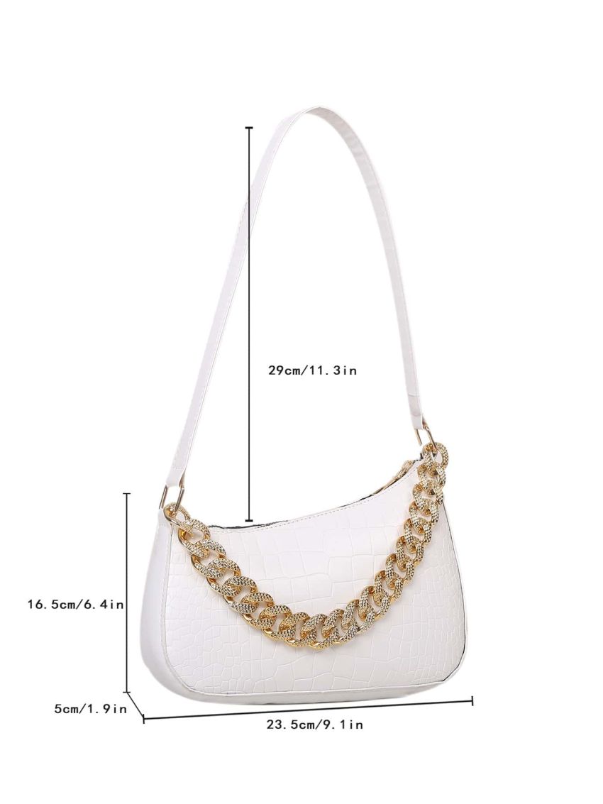 Crocodile Embossed Chain Decor Novelty Bag
