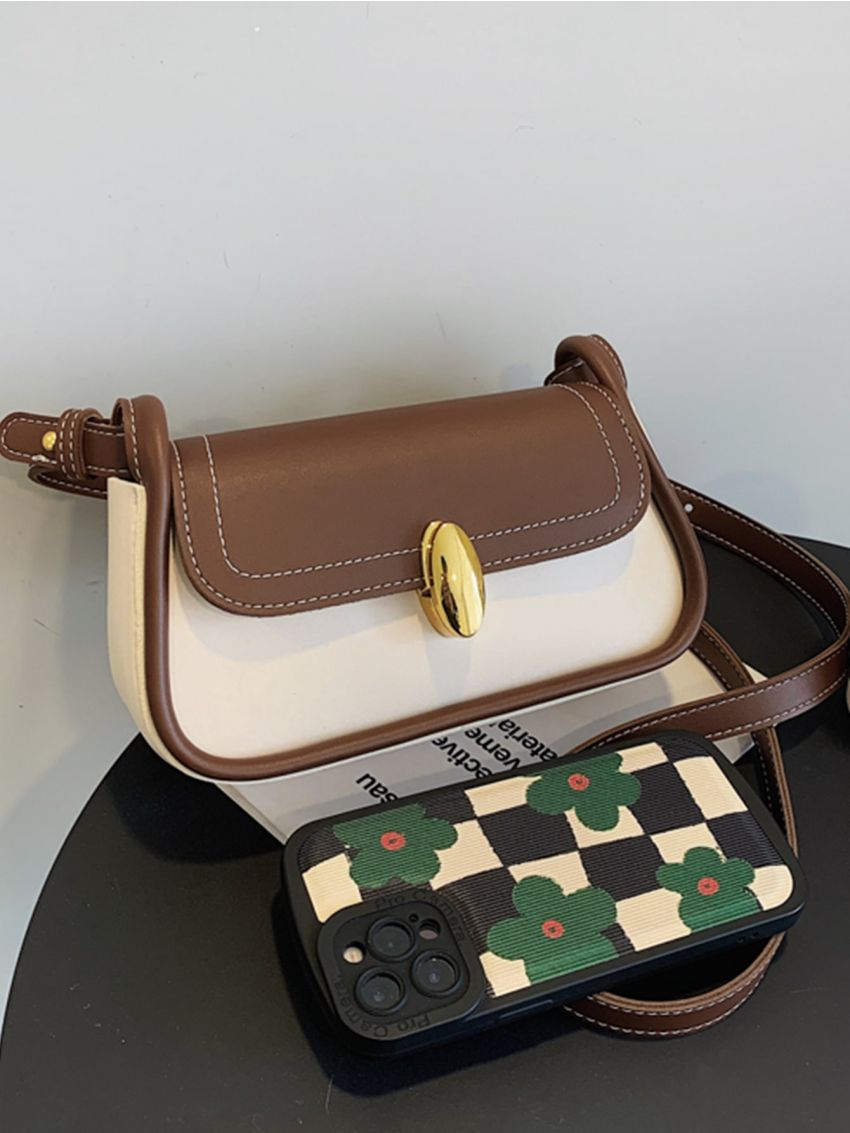 Colorblock Metal Decor Saddle Bag