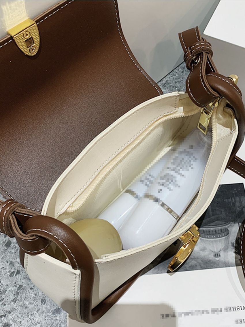 Colorblock Metal Decor Saddle Bag