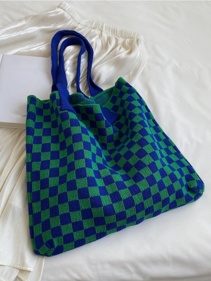 Checkered Large Capacity Crochet Bag