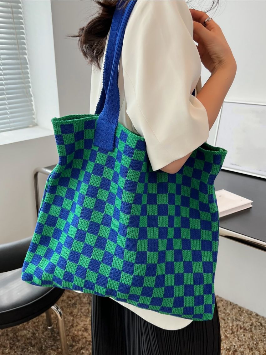 Checkered Large Capacity Crochet Bag