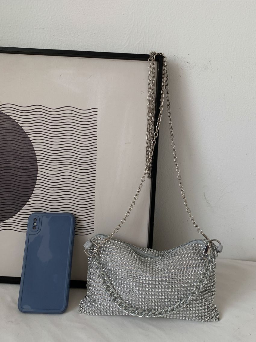 Rhinestone Decor Square Bag