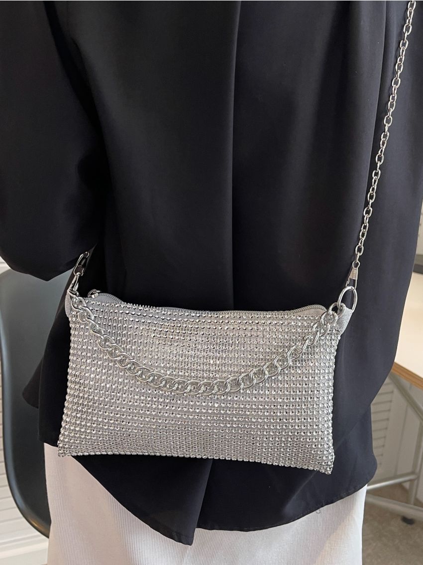 Rhinestone Decor Square Bag