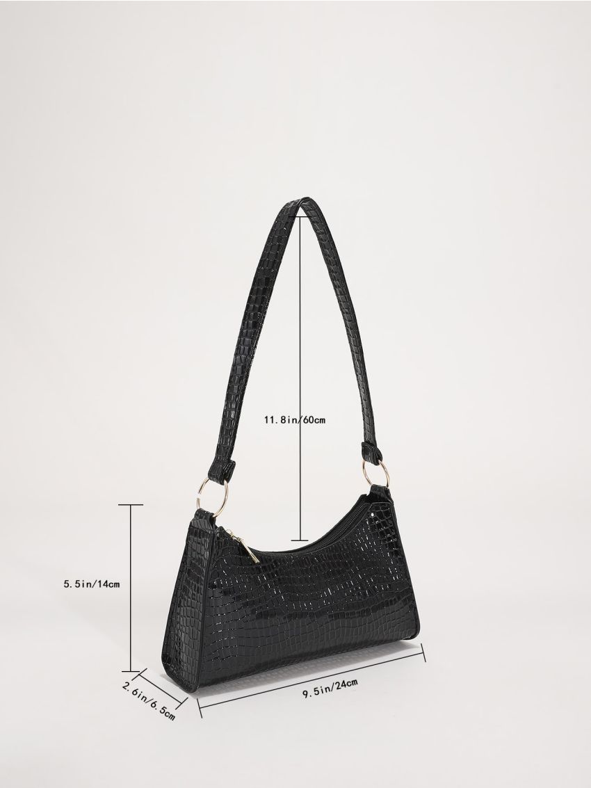 Crocodile Embossed Baguette Bag