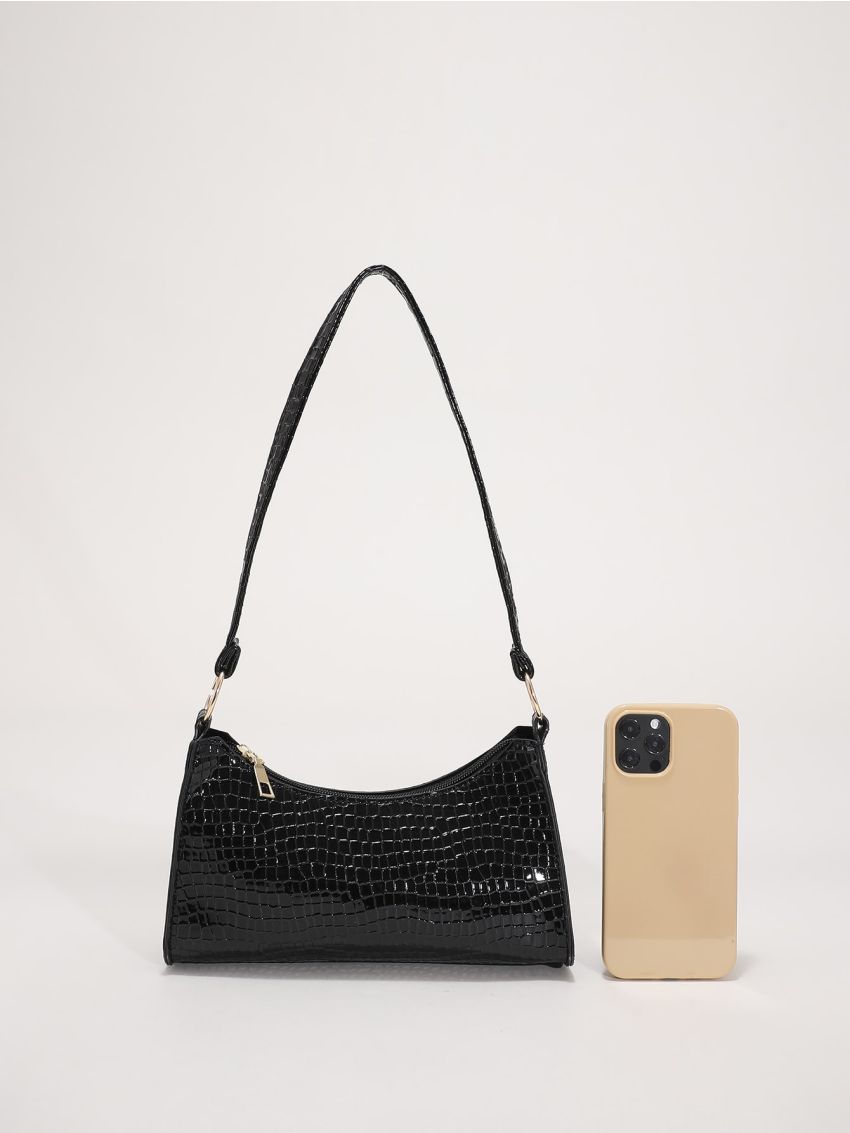 Crocodile Embossed Baguette Bag