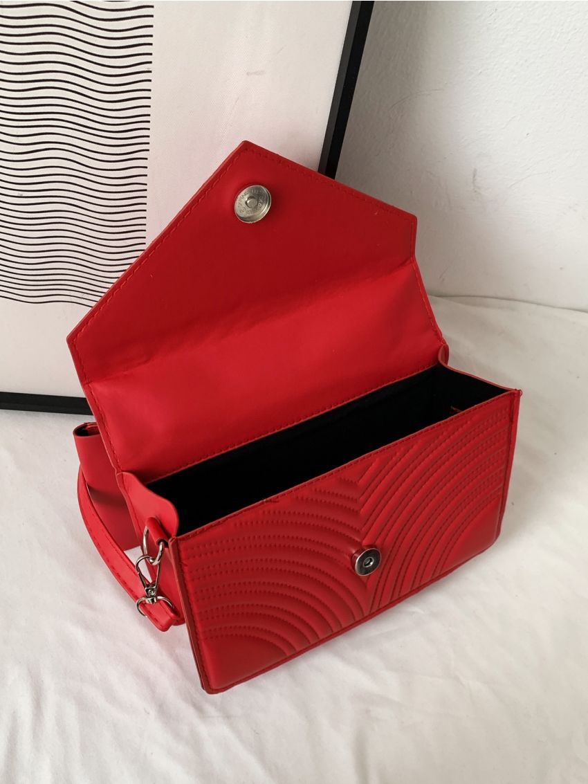 Chevron Detail Ruched Top Handle Flap Square Bag With Coin Purse