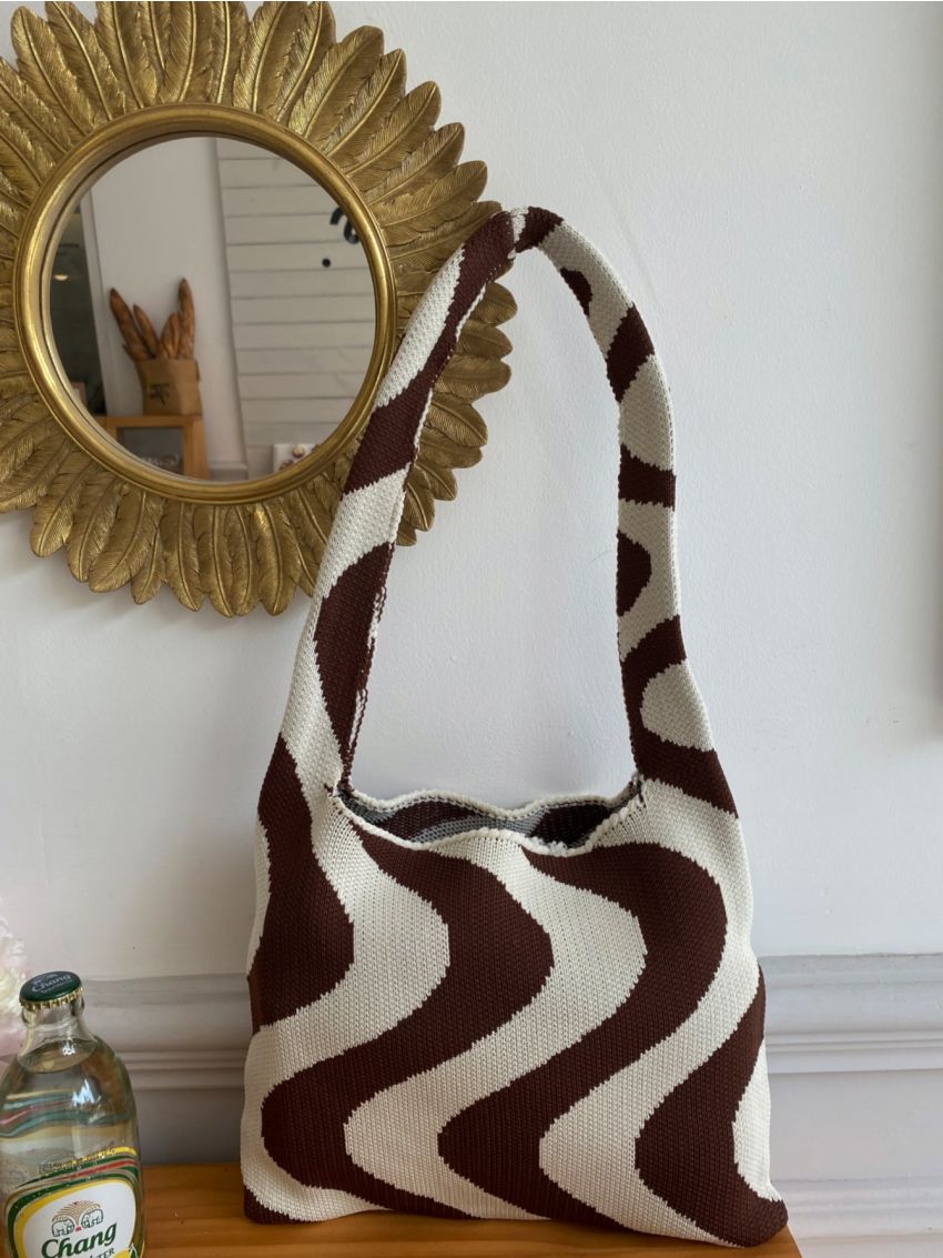 Striped Graphic Large Capacity Crochet Bag