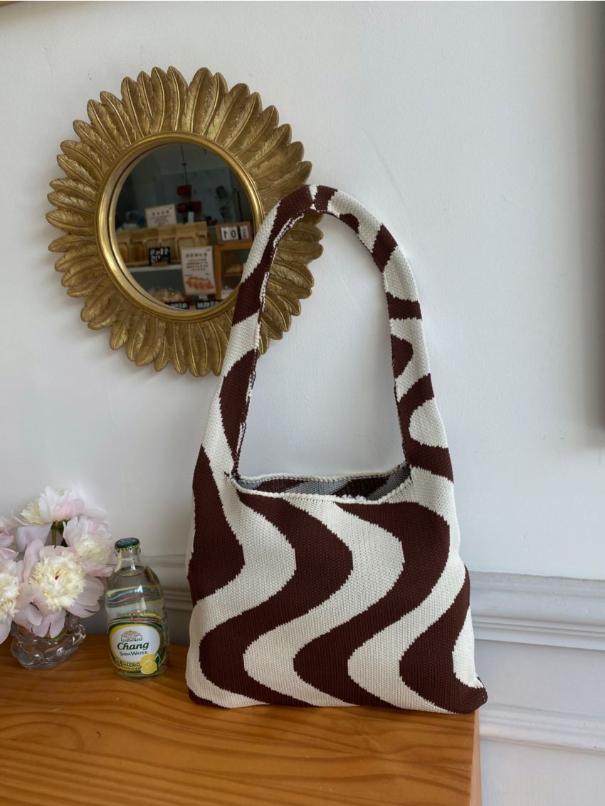 Striped Graphic Large Capacity Crochet Bag