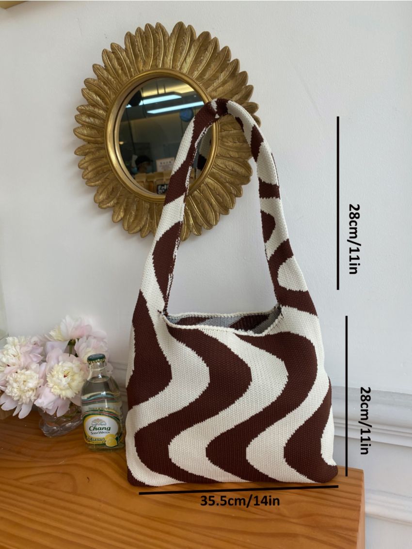 Striped Graphic Large Capacity Crochet Bag